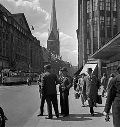 Vintage Business people, talking Moenckebergstrasse Hamburg Germany 1938 Printed Later 