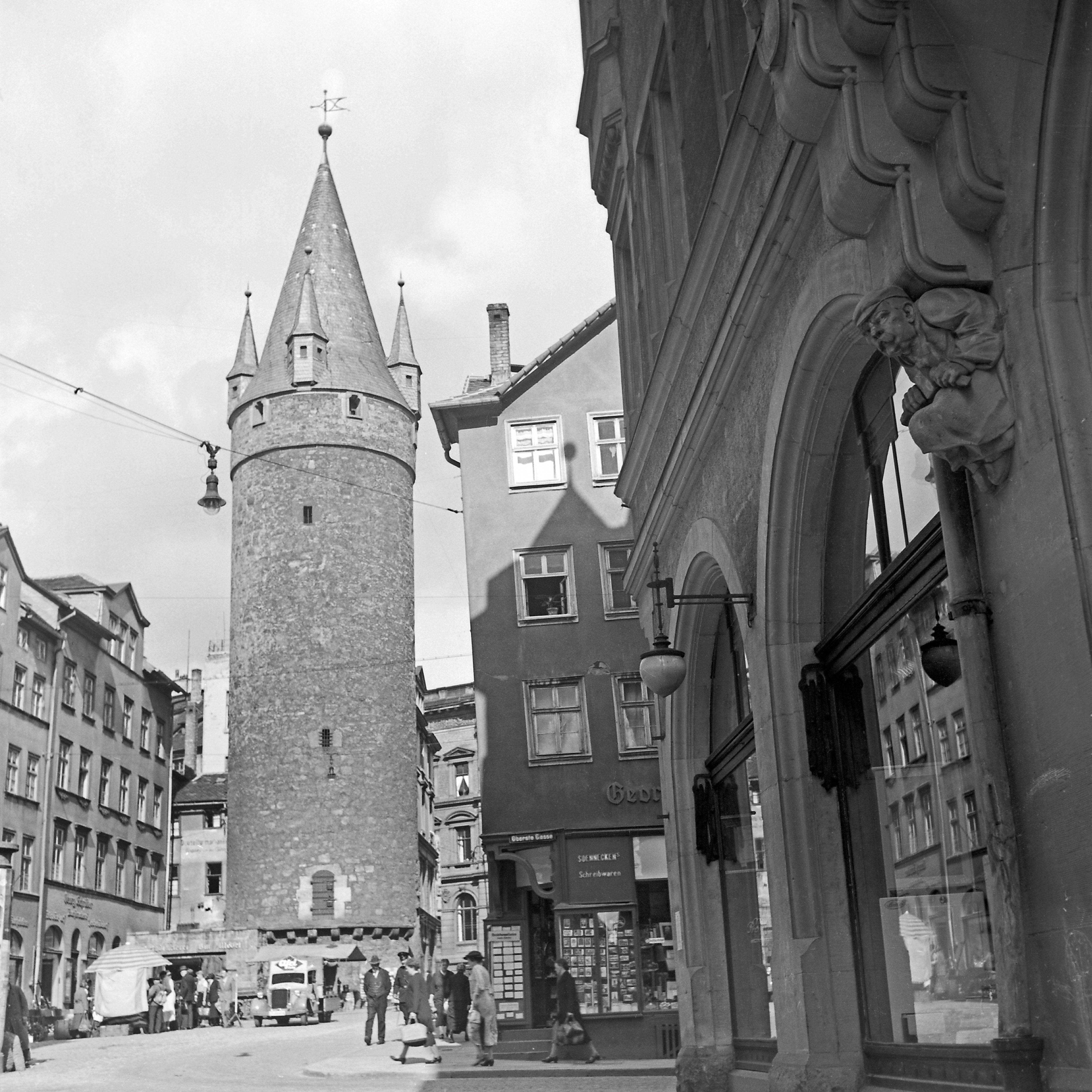 Karl Heinrich Lämmel Black and White Photograph - Druselturm tower at the old city of Kassel, Germany 1937 Printed Later 