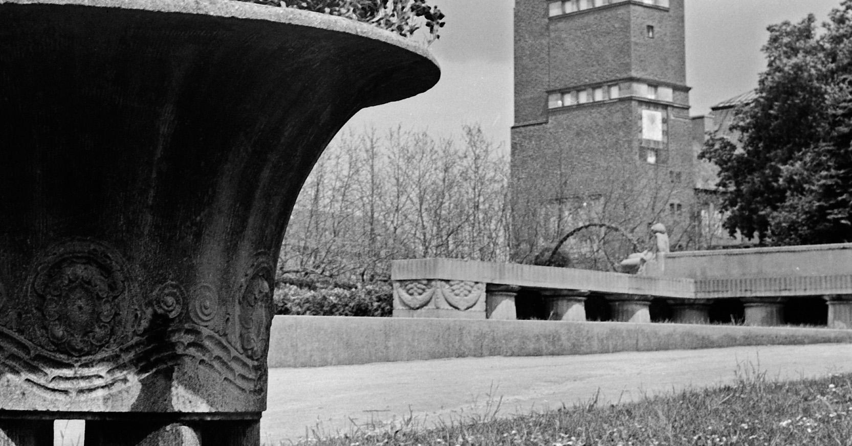 Flowers Hochzeitsturm tower Mathildenhoehe Darmstadt Germany 1938 Printed Later - Photograph by Karl Heinrich Lämmel