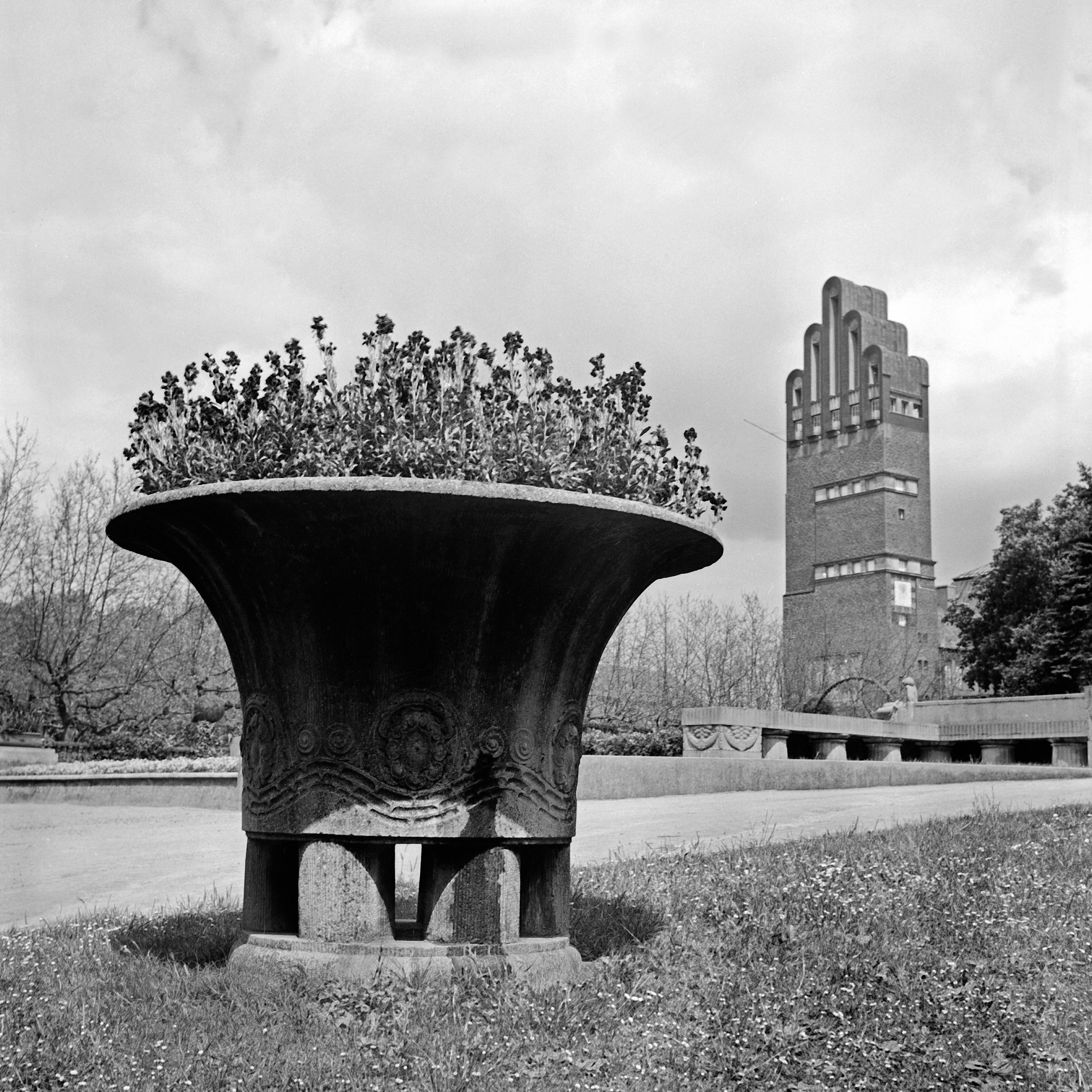 Flowers Hochzeitsturm tower Mathildenhoehe Darmstadt Germany 1938 Printed Later
