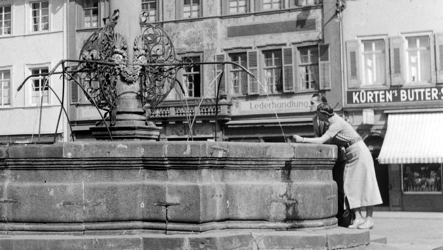 Fountain behind Heiliggeist church Heidelberg, Germany 1936, Printed Later  - Photograph by Karl Heinrich Lämmel