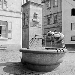 Vintage Girl at Ernst Elias Niebergall fountain Darmstadt, Germany 1938 Printed Later 