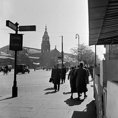 Hamburg main station with passers by, Germany 1938, Printed Later