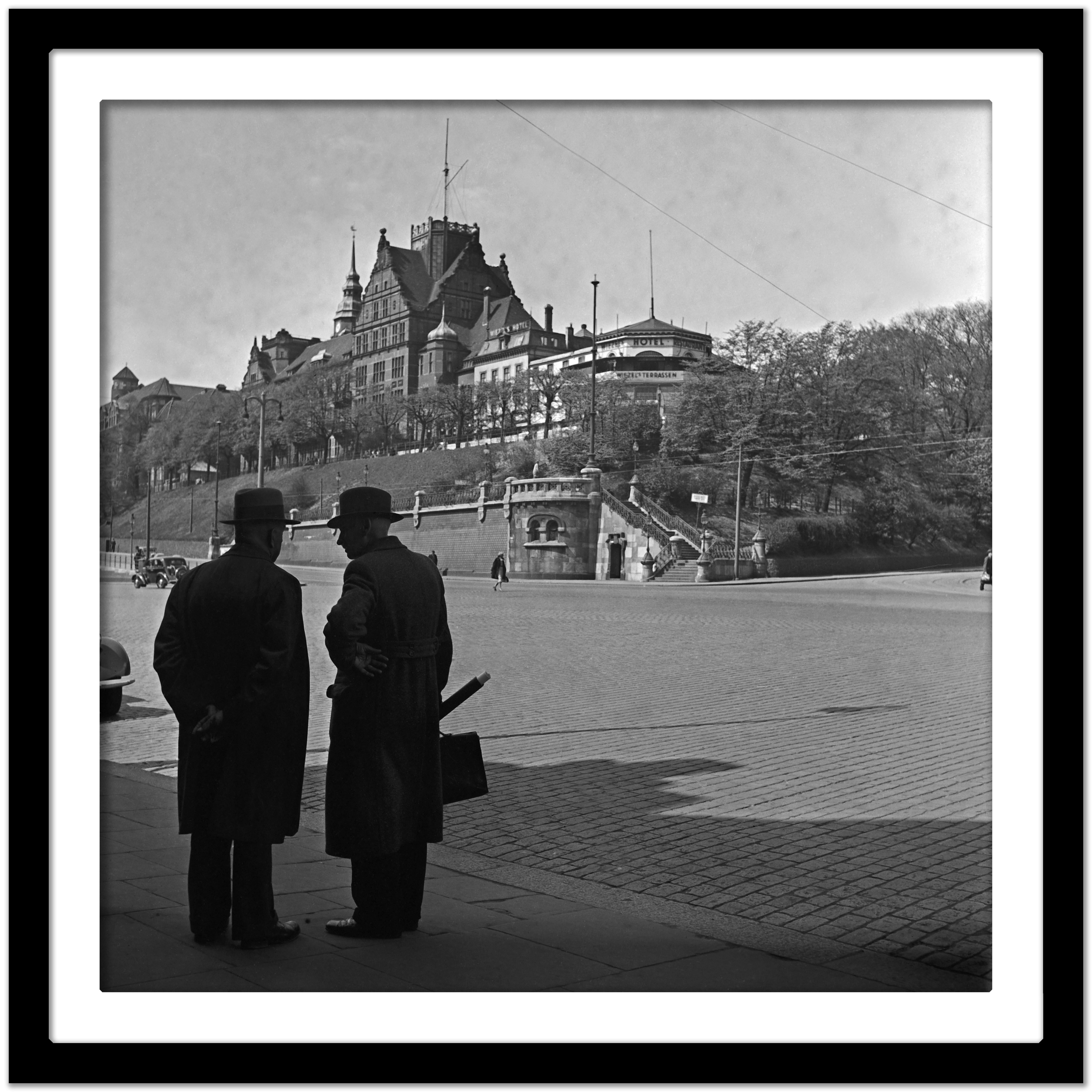 Harbor hospital at Hamburg St. Pauli and People, Germany 1938, Printed Later  - Modern Photograph by Karl Heinrich Lämmel