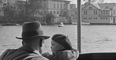 Man, child passing ferry house Hamburg Uhlenhorst , Germany 1938, Printed Later