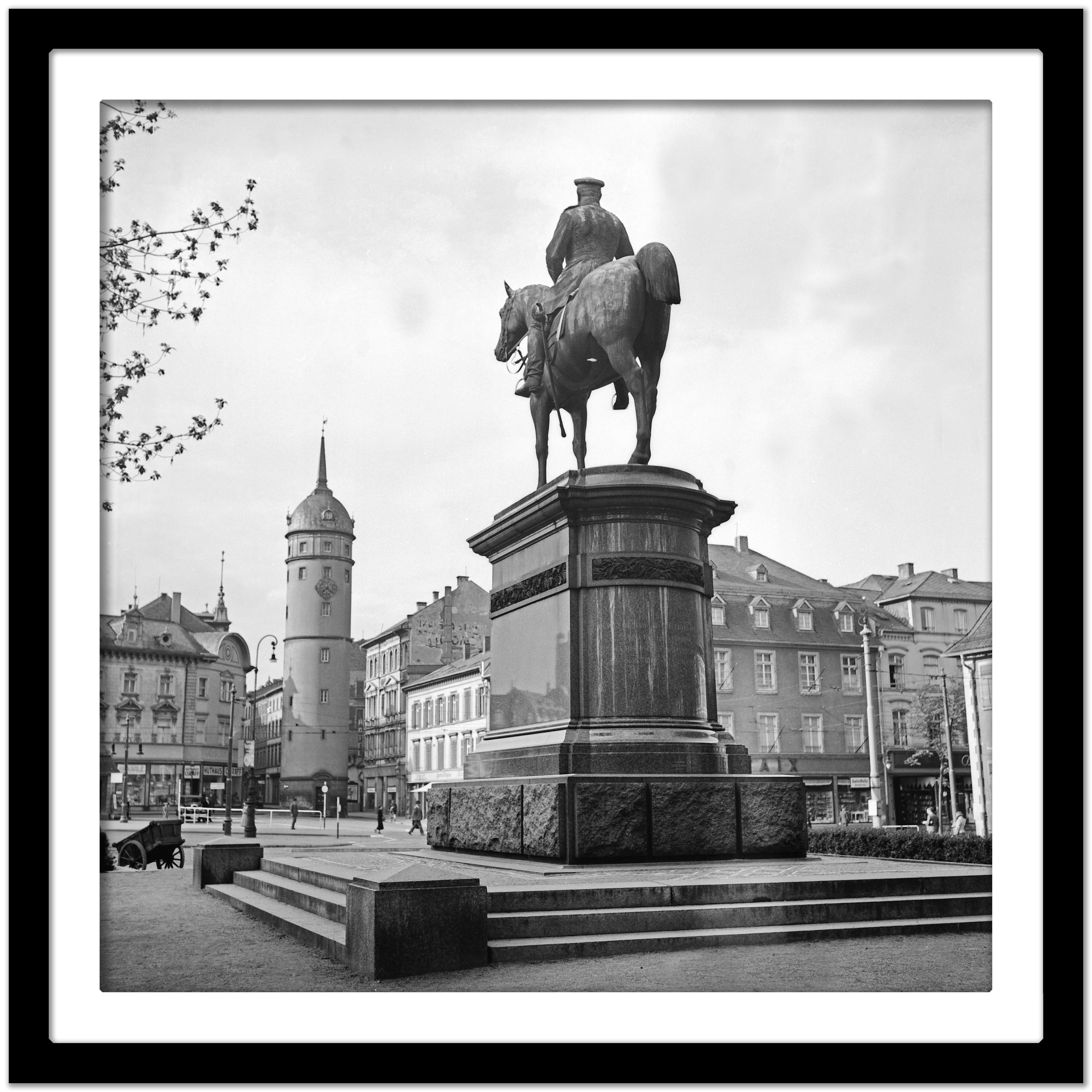 Market square with monument Louis IV Darmstadt, Germany 1938 Printed Later  - Gray Black and White Photograph by Karl Heinrich Lämmel