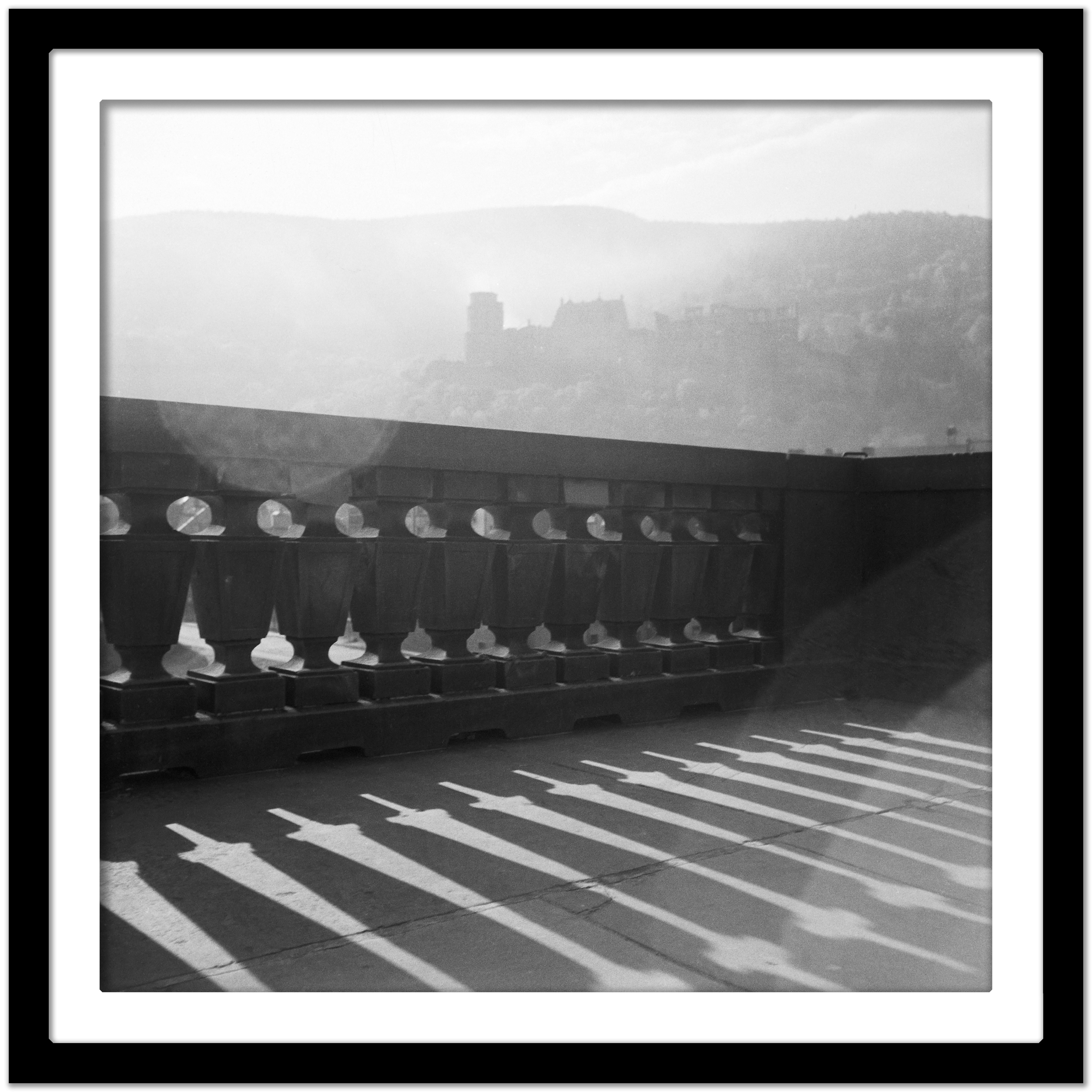 Misty view to Heidelberg castle, Germany 1936, Printed Later  - Black Black and White Photograph by Karl Heinrich Lämmel