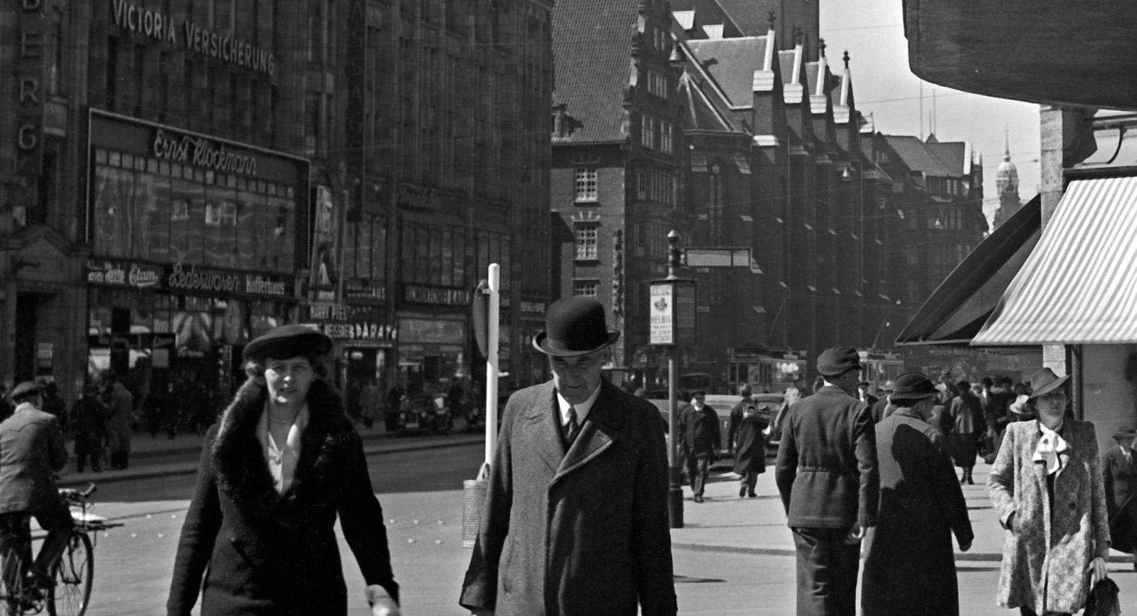 Moenckebergstrasse at Hamburg with passers by, Germany 1938 Printed Later  - Photograph by Karl Heinrich Lämmel