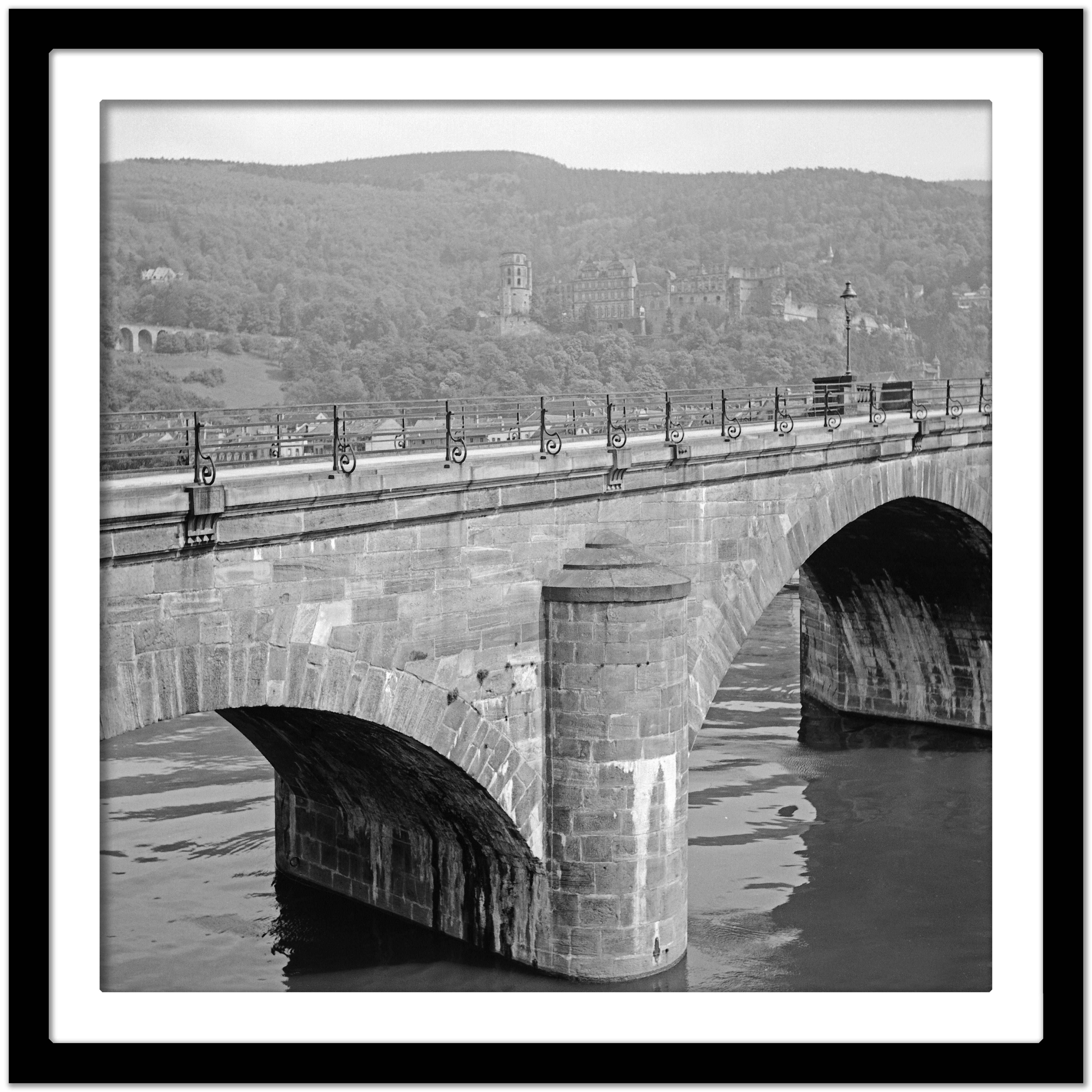 Old bidge, river Neckar and Heidelberg castle, Germany 1938, Printed Later - Modern Photograph by Karl Heinrich Lämmel