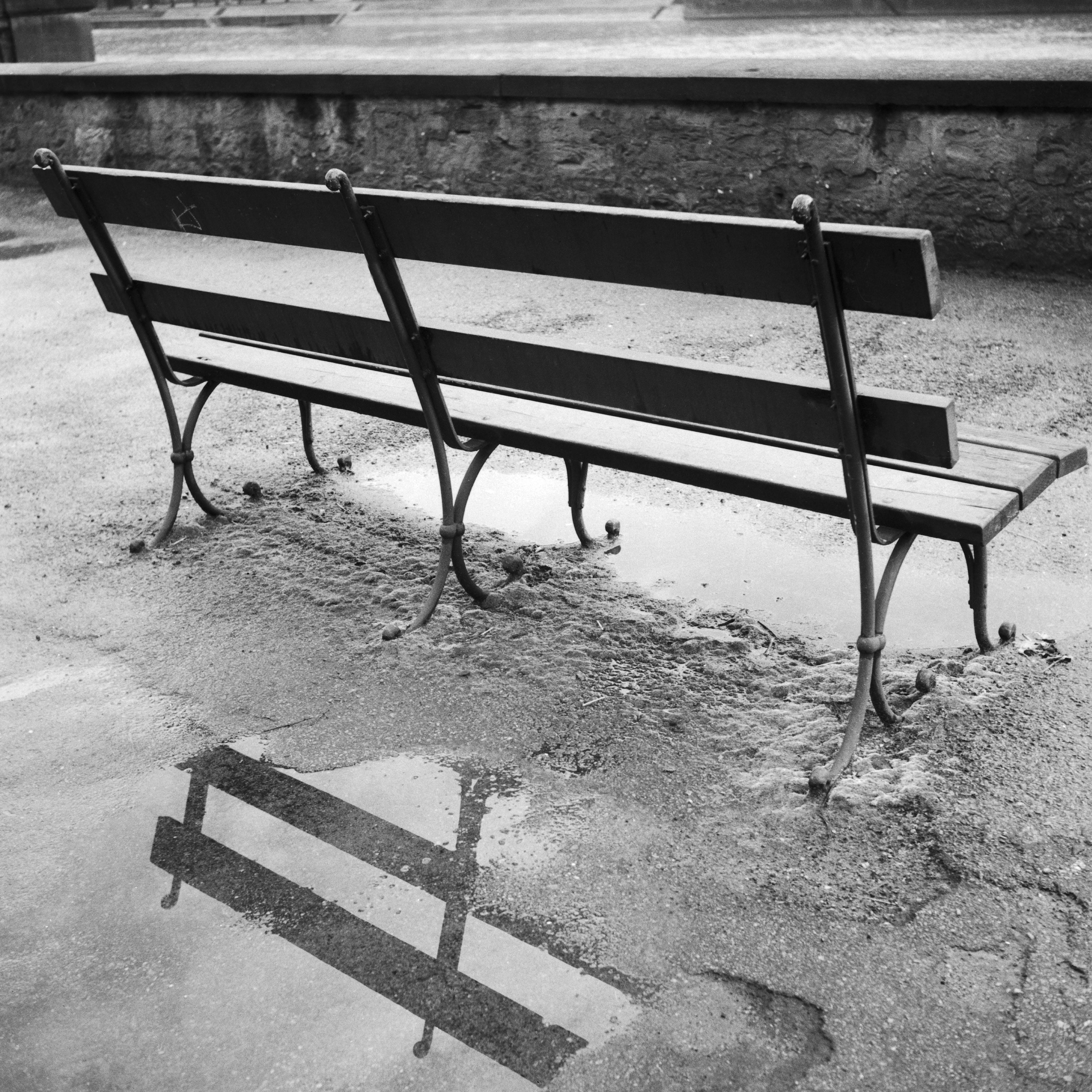 Karl Heinrich Lämmel Black and White Photograph - Public bench at river Neckar near Heidelberg, Germany 1936, Printed Later 