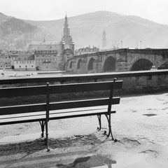 River Neckar, old bridge, church, Heidelberg Germany 1936, Printed Later 