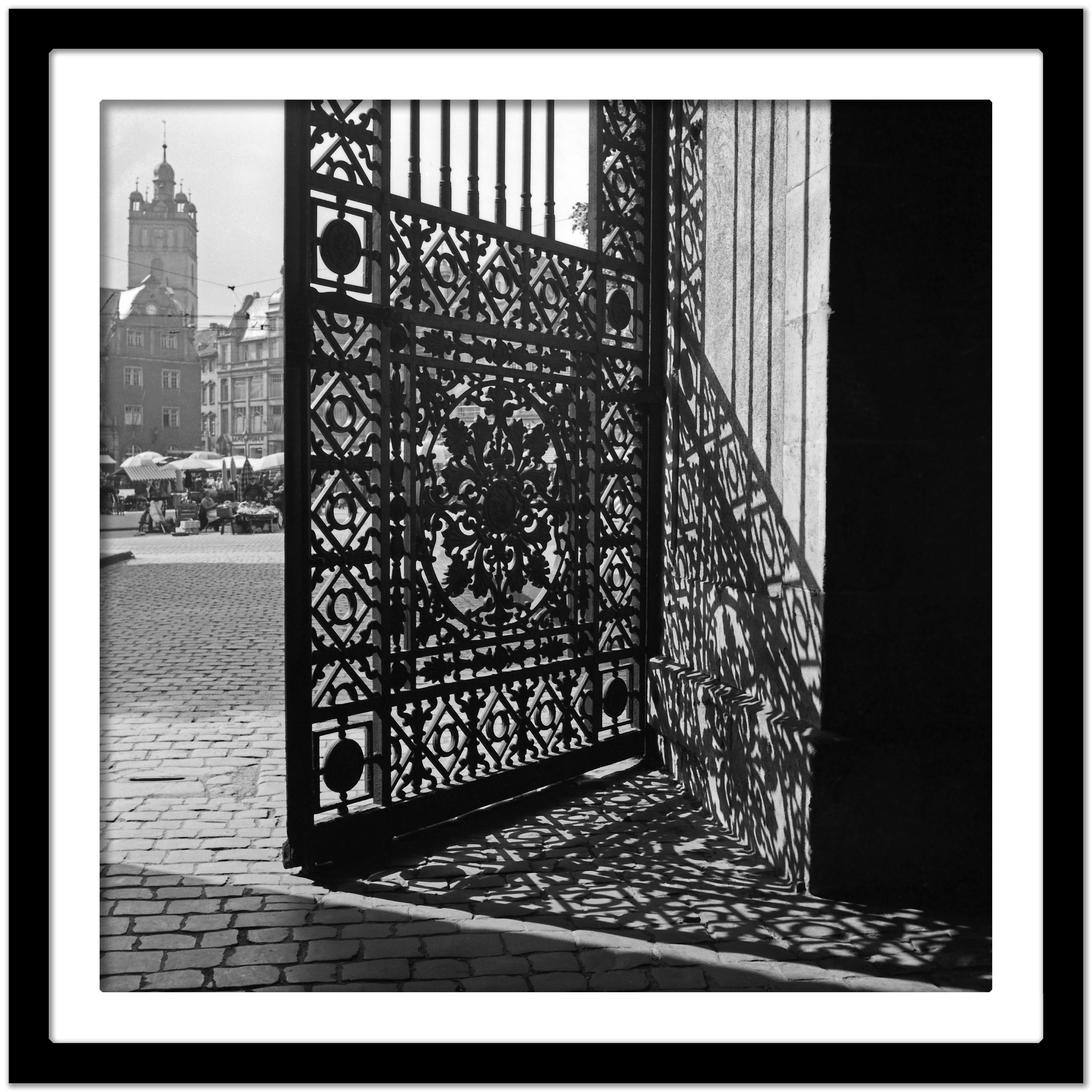 Shadows with iron gate Residence castle Darmstadt, Germany 1938 Printed Later  - Black Black and White Photograph by Karl Heinrich Lämmel