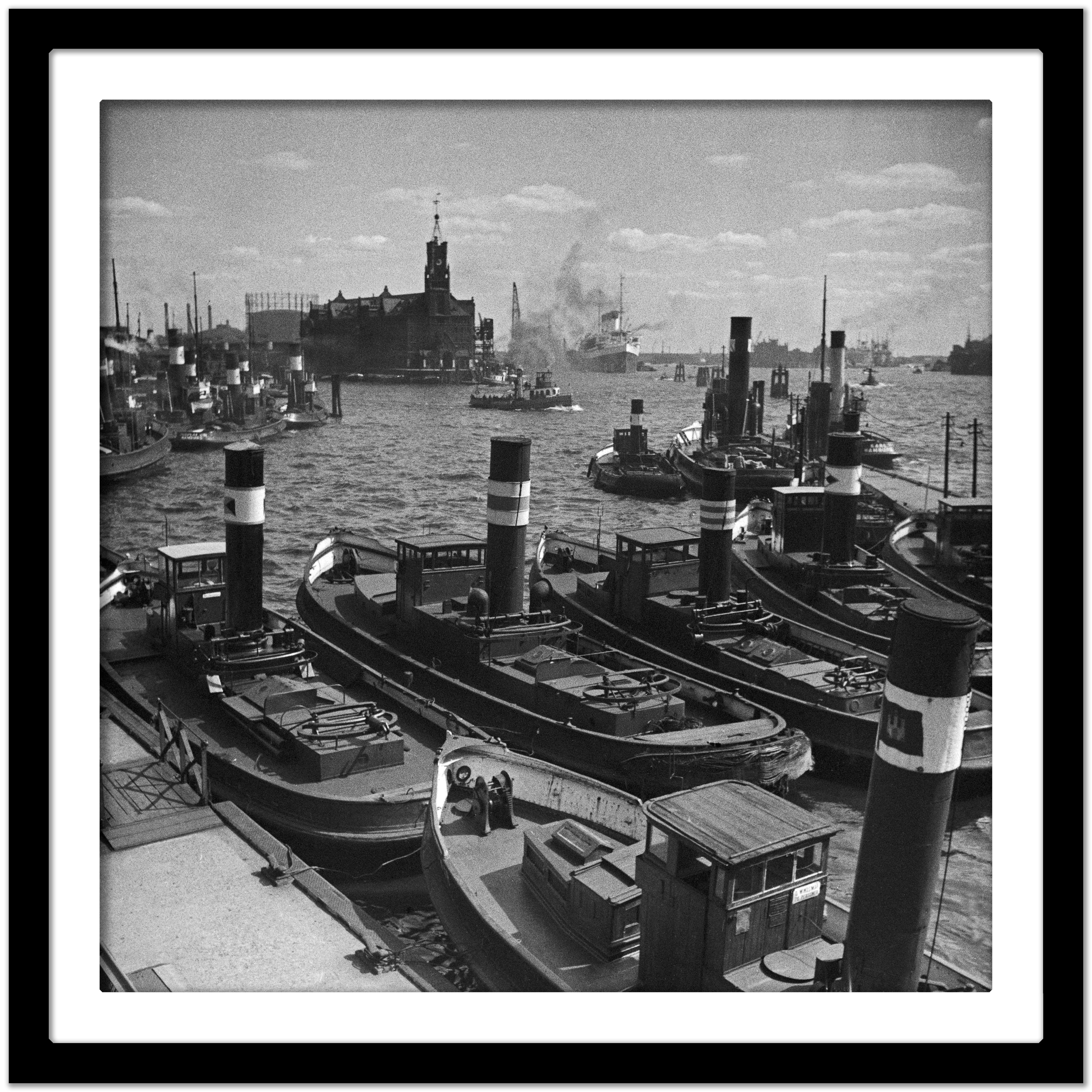 Ships at Hamburg harbor, Germany 1937, Printed Later  - Photograph by Karl Heinrich Lämmel