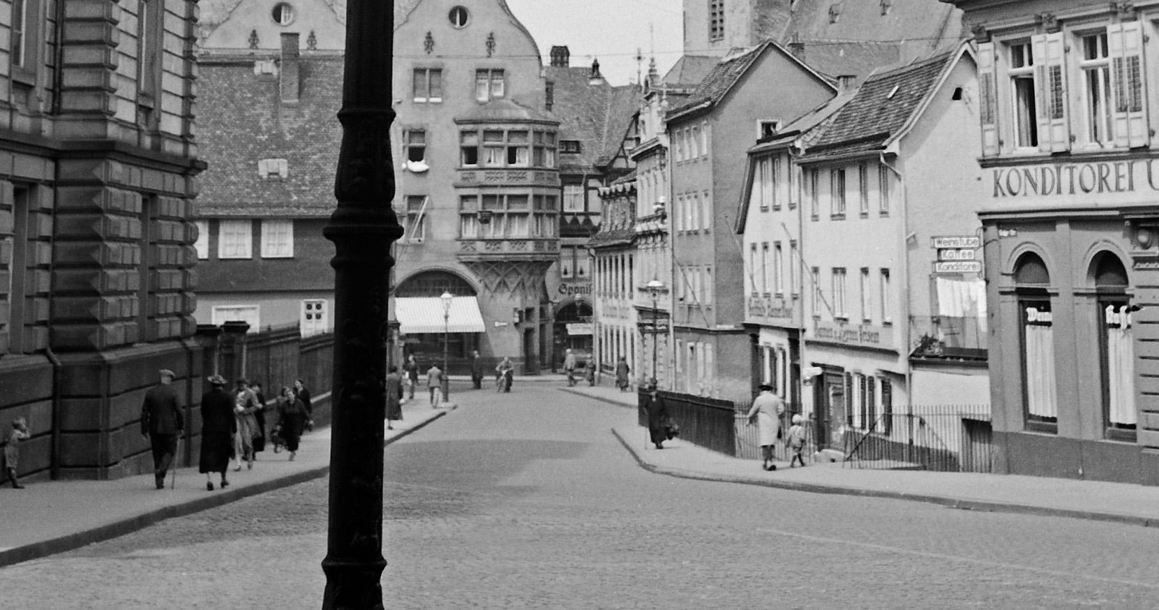 Street scene Darmstadt view to Stadtkirche church, Germany 1938 Printed Later  - Photograph by Karl Heinrich Lämmel