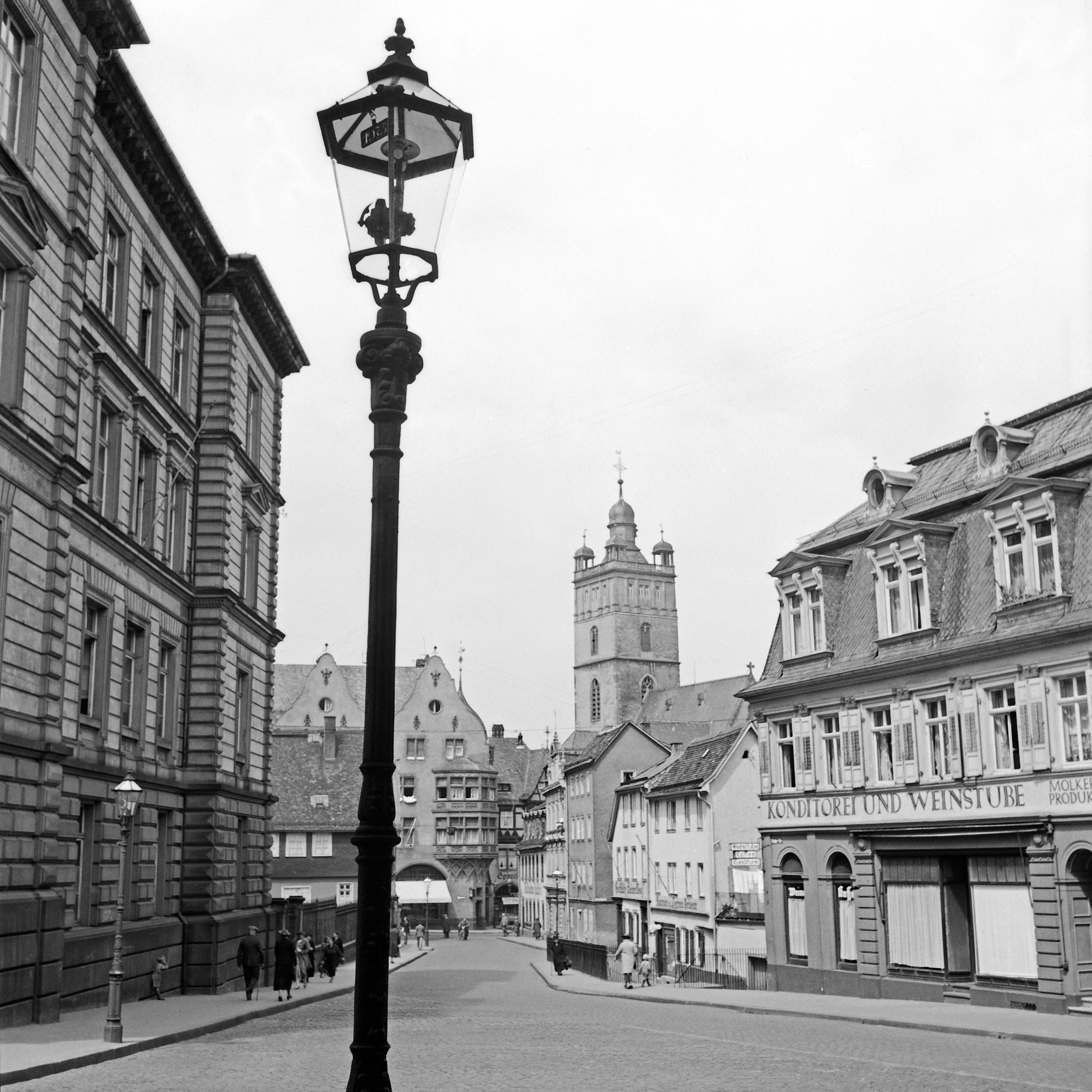 Karl Heinrich Lämmel Black and White Photograph - Street scene Darmstadt view to Stadtkirche church, Germany 1938 Printed Later 