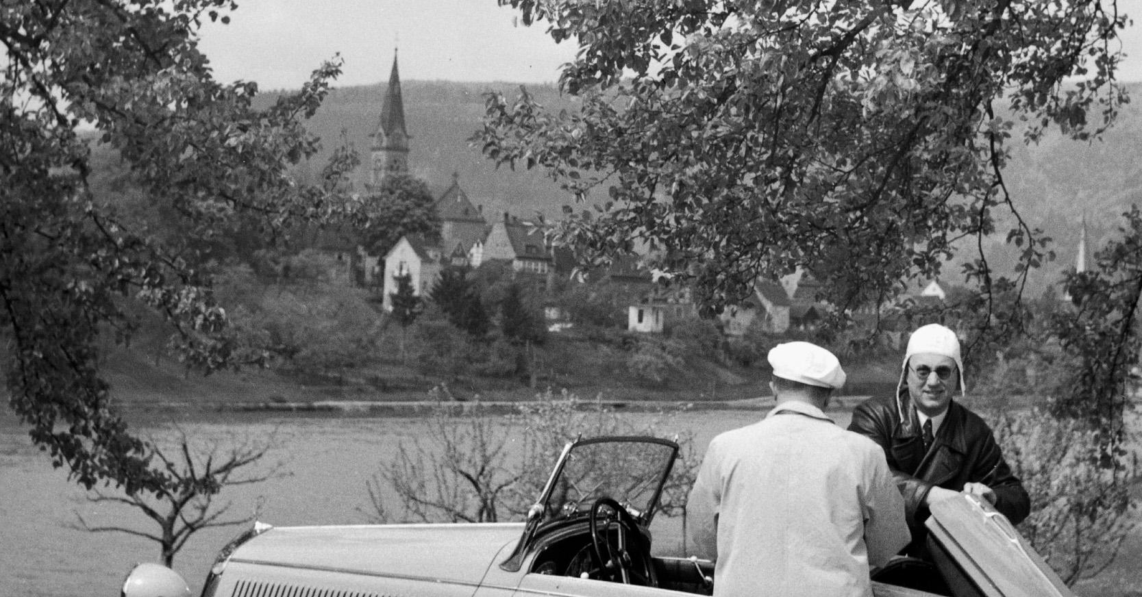 To Neckargemuend Mercedes Benz car near Heidelberg, Germany 1936, Printed Later  - Photograph by Karl Heinrich Lämmel