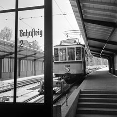 Train to Degerloch waiting at platform, Stuttgart Germany 1935, Printed Later