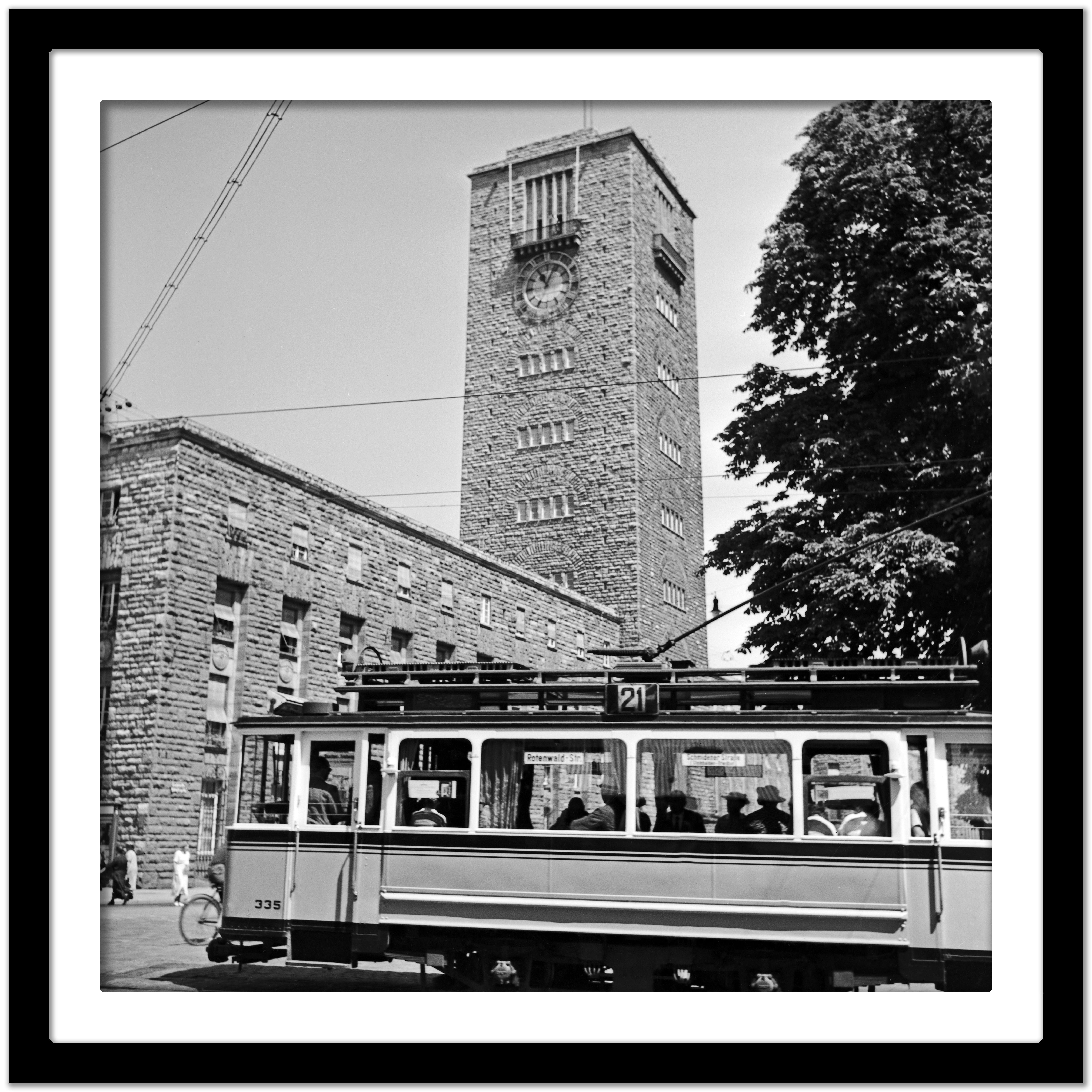 Tram line No. 2 at main Station, Stuttgart Germany 1935, Printed Later - Modern Photograph by Karl Heinrich Lämmel