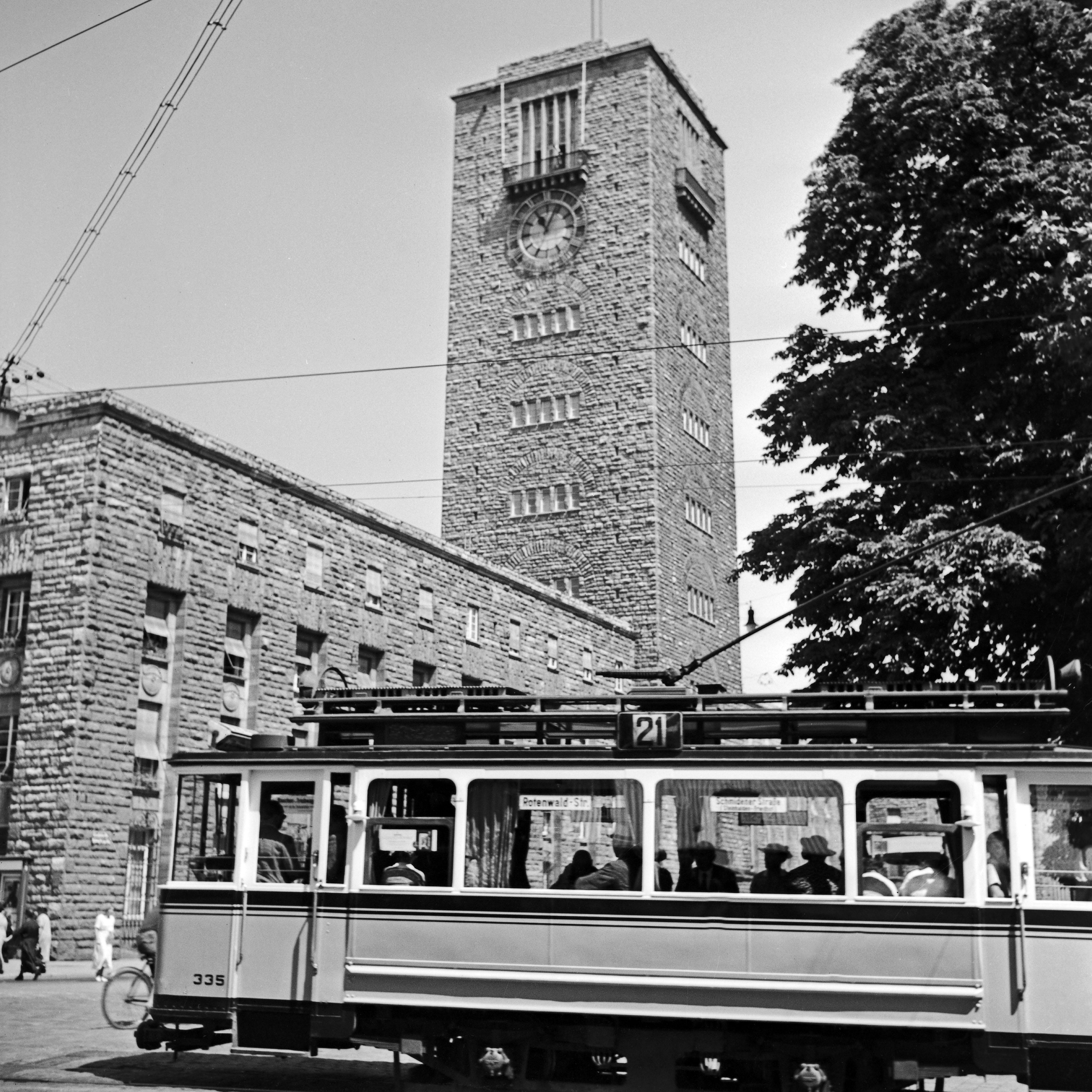 Karl Heinrich Lämmel Black and White Photograph - Tram line No. 2 at main Station, Stuttgart Germany 1935, Printed Later