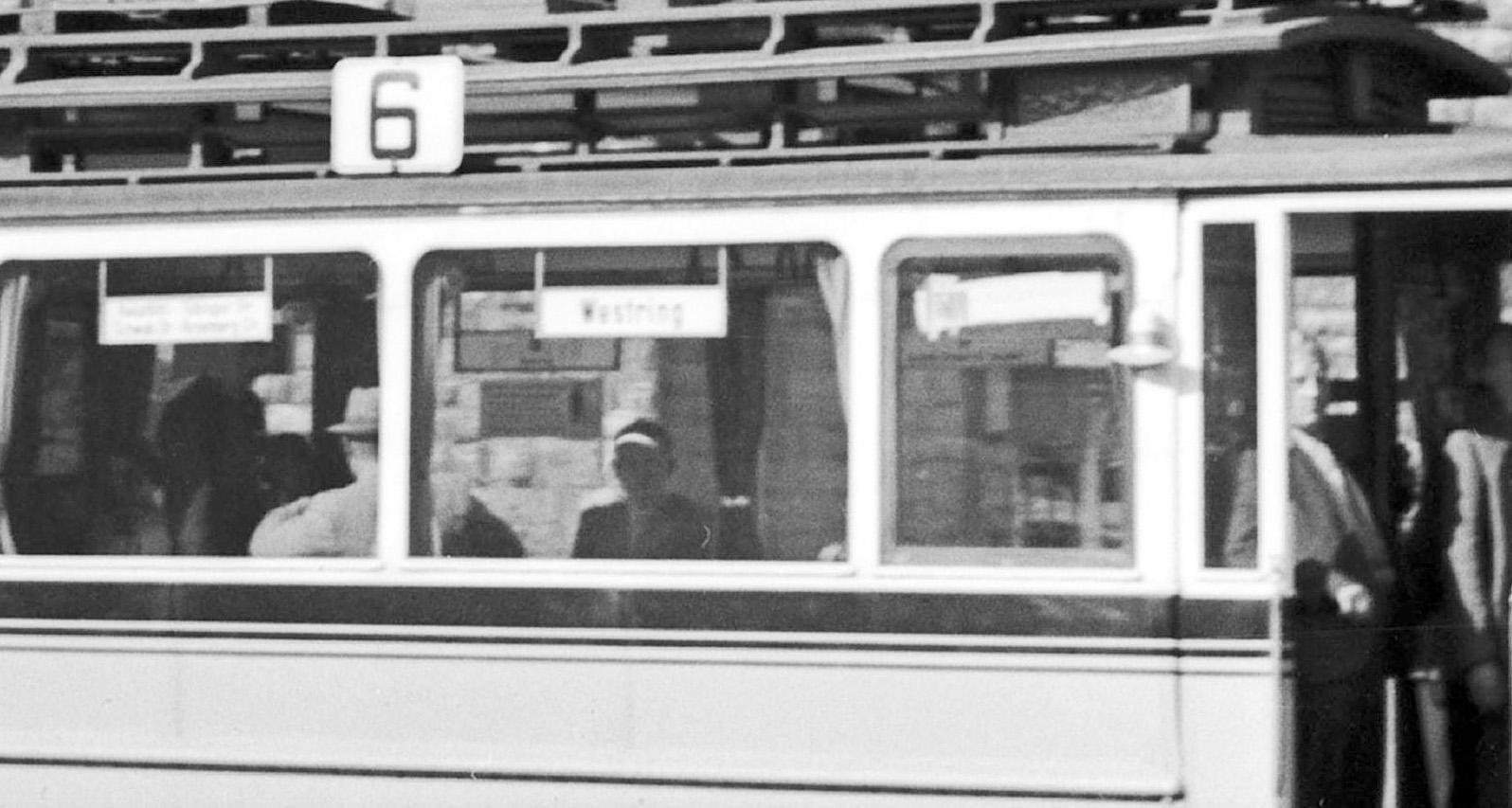 Tram line no. 6 in front of main station, Stuttgart Germany 1935, Printed Later - Modern Photograph by Karl Heinrich Lämmel