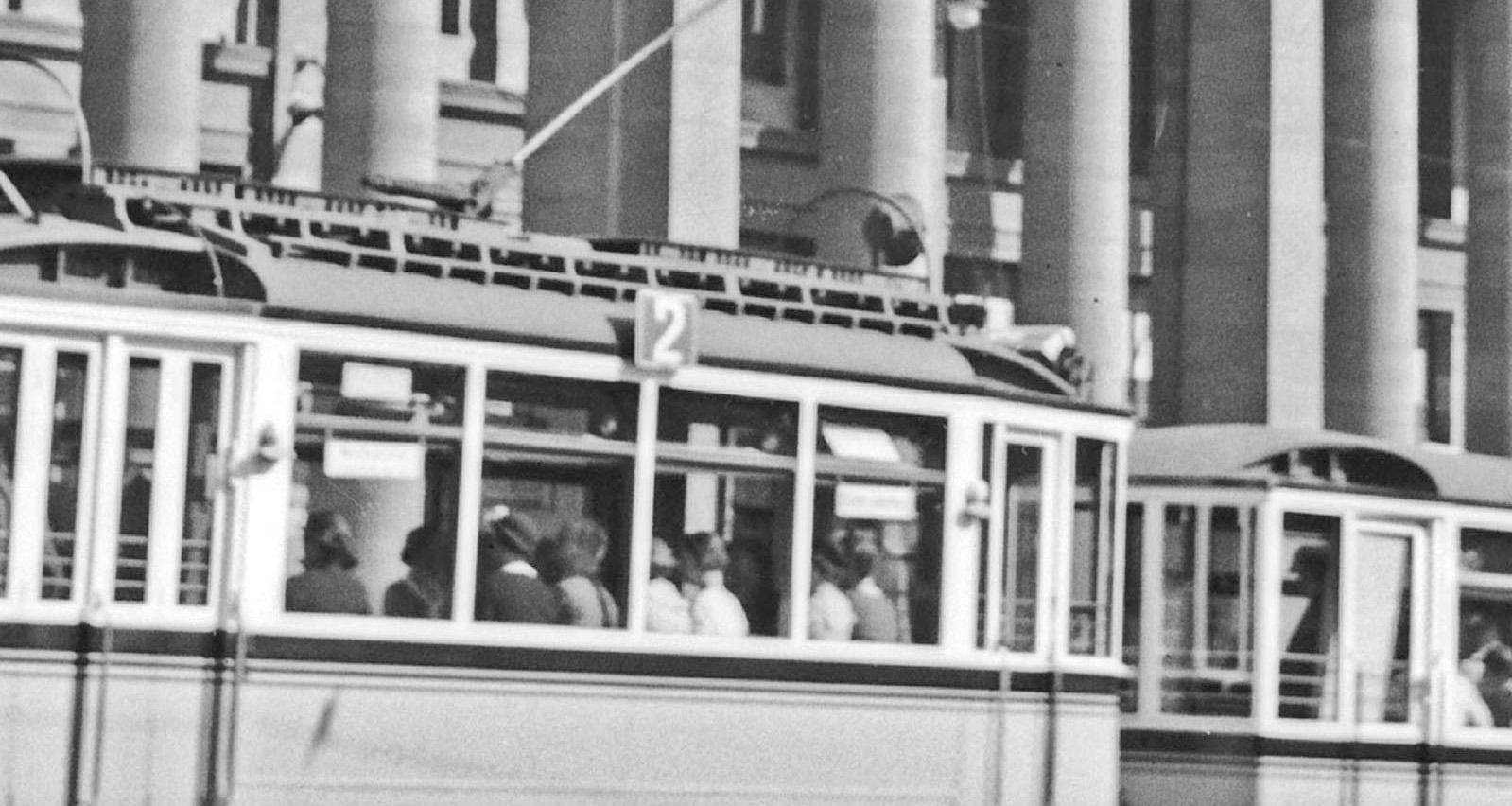 Tram line no.2 front of Koenigsbau palace, Stuttgart Germany 1935, Printed Later - Modern Photograph by Karl Heinrich Lämmel