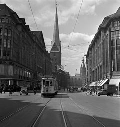 Vintage Tram to Wandsbek over Moenckebergstrasse Hamburg, Germany 1938, Printed Later 