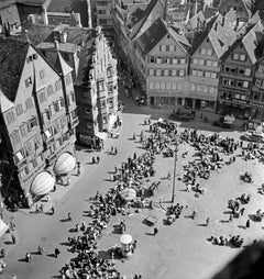 Vintage View from belfry of Stuttgart city hall, Stuttgart Germany 1935, Printed Later