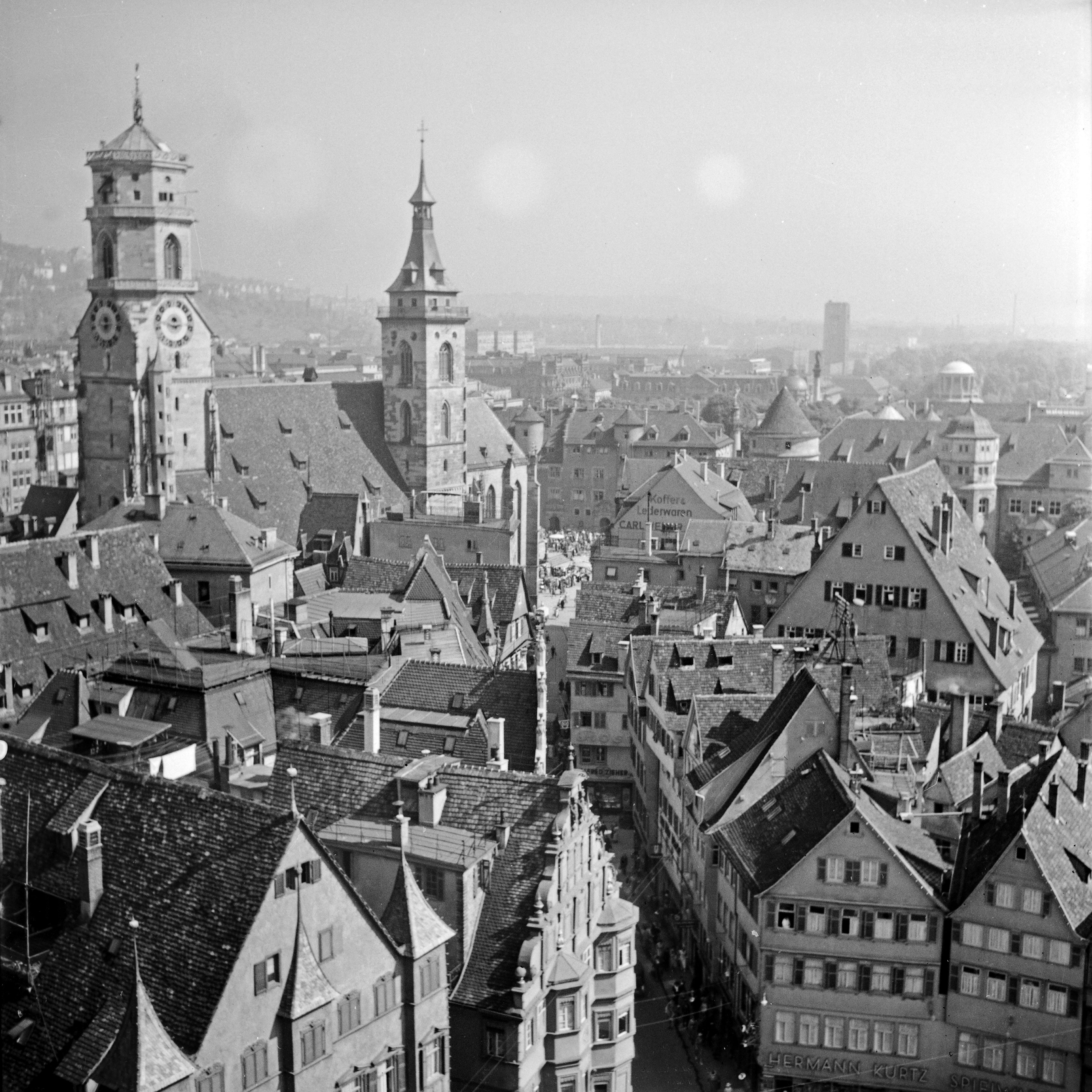 Karl Heinrich Lämmel Black and White Photograph - View from city hall belfry to old city, Stuttgart Germany 1935, Printed Later