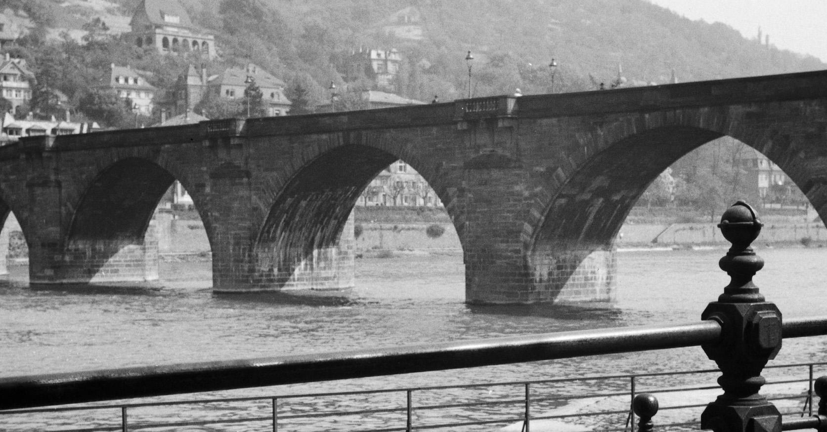 View to old bridge over river Neckar at Heidelberg, Germany 1936, Printed Later  - Photograph by Karl Heinrich Lämmel