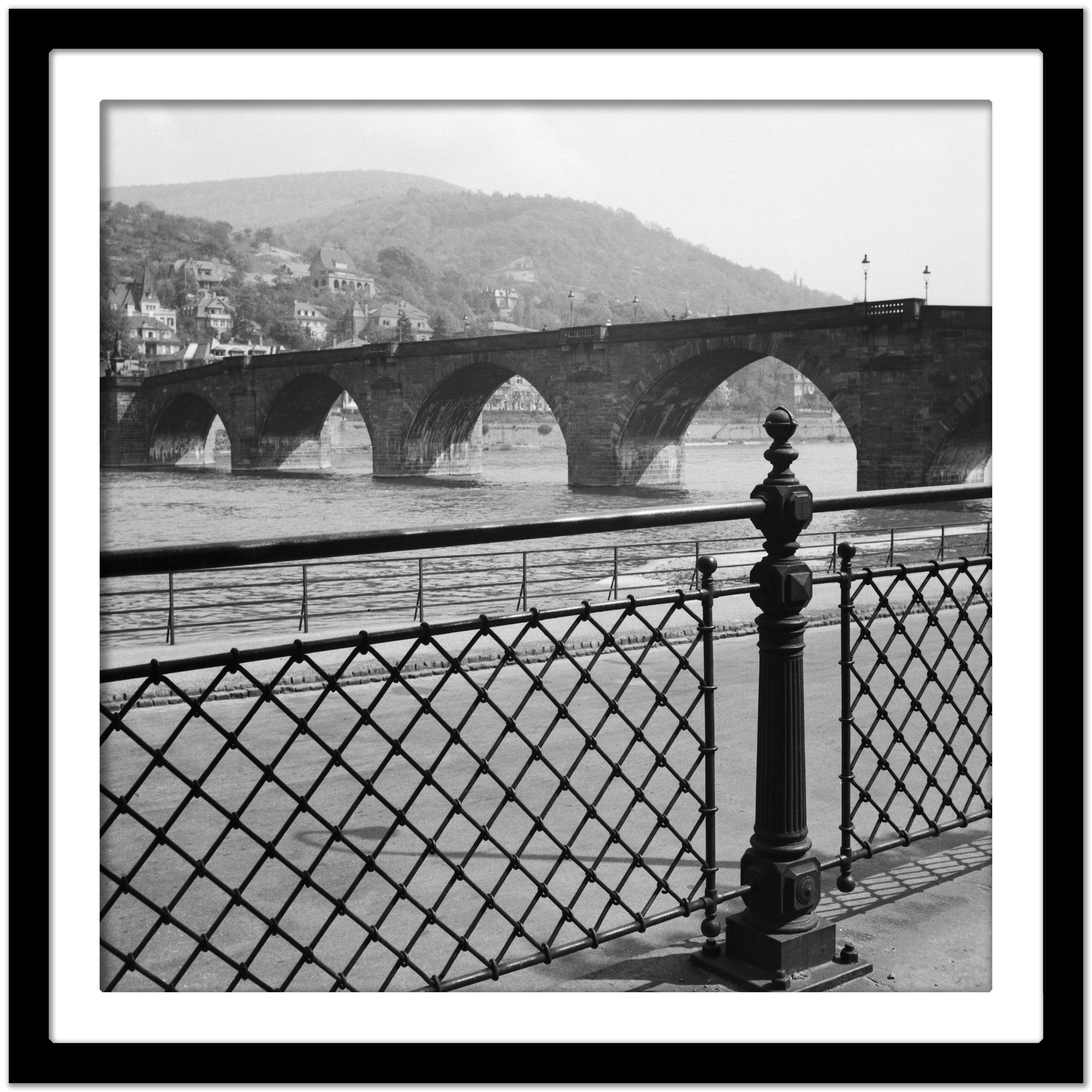 View to old bridge over river Neckar at Heidelberg, Germany 1936, Printed Later  - Modern Photograph by Karl Heinrich Lämmel