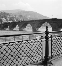 View to old bridge over river Neckar at Heidelberg, Germany 1936, Printed Later 