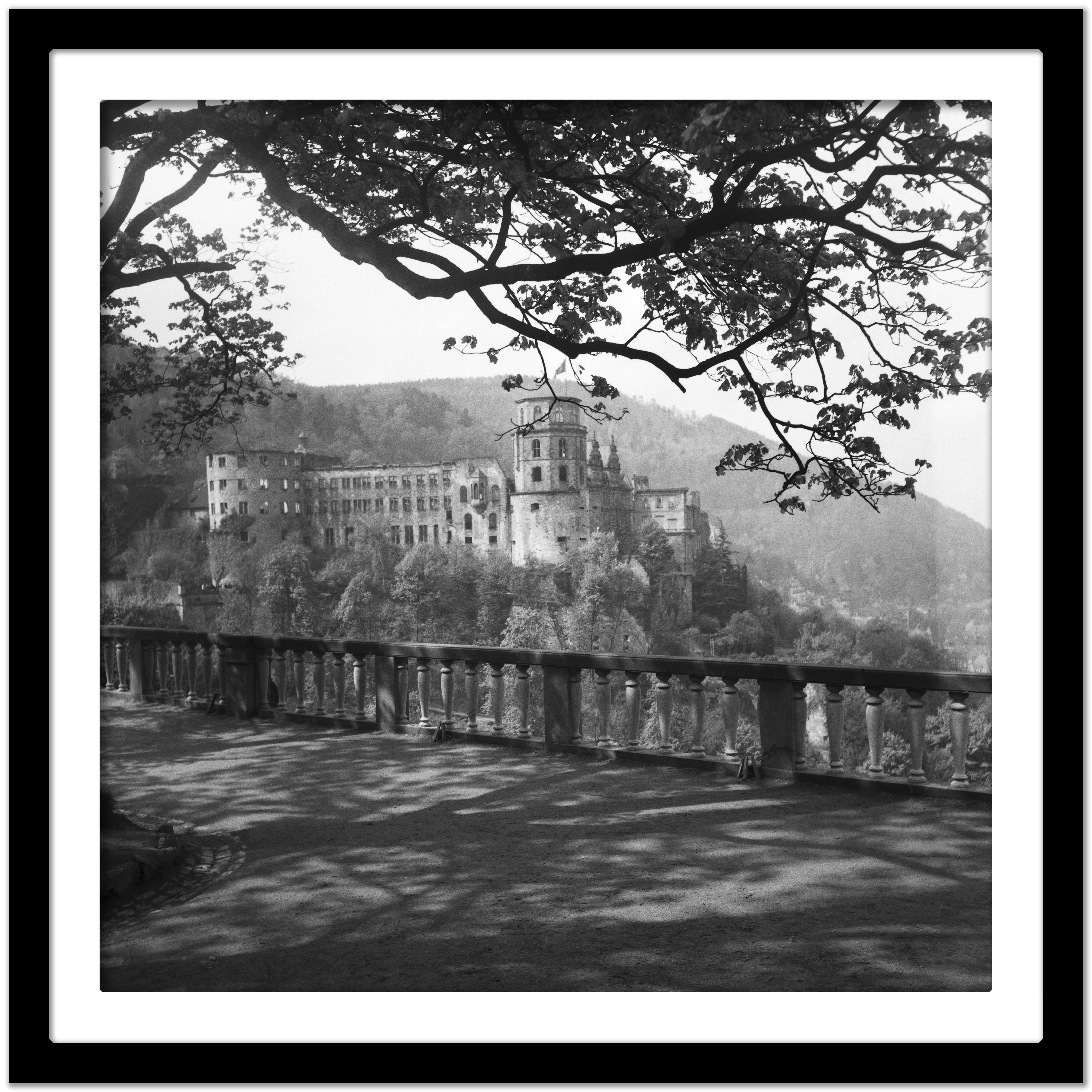 View to the Heidelberg castle, Germany 1938, Printed Later - Black Black and White Photograph by Karl Heinrich Lämmel