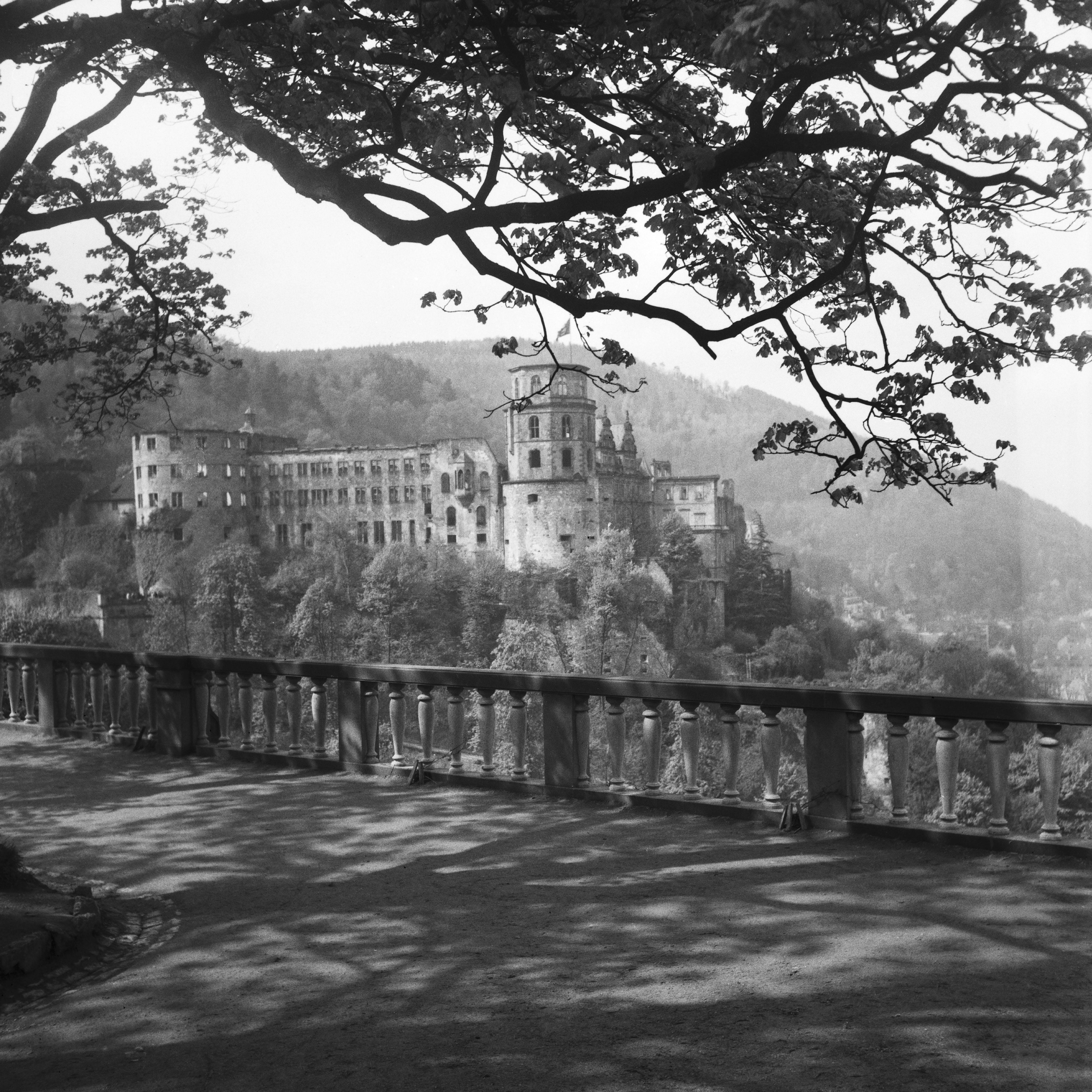 Karl Heinrich Lämmel Black and White Photograph - View to the Heidelberg castle, Germany 1938, Printed Later