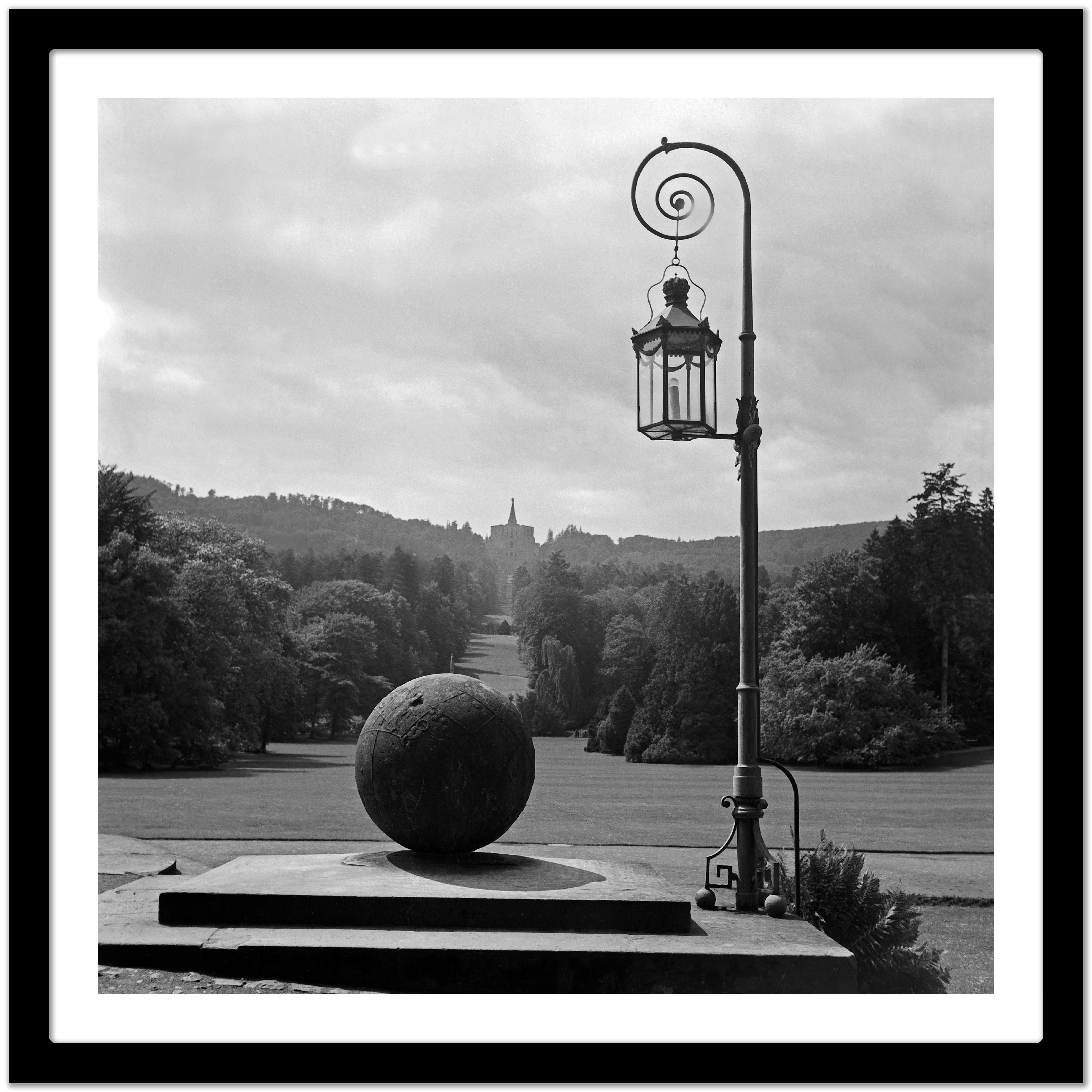 View to the park at Kassel from Wilhelmshoehe castle, Germany 1937 Printed Later - Gray Black and White Photograph by Karl Heinrich Lämmel