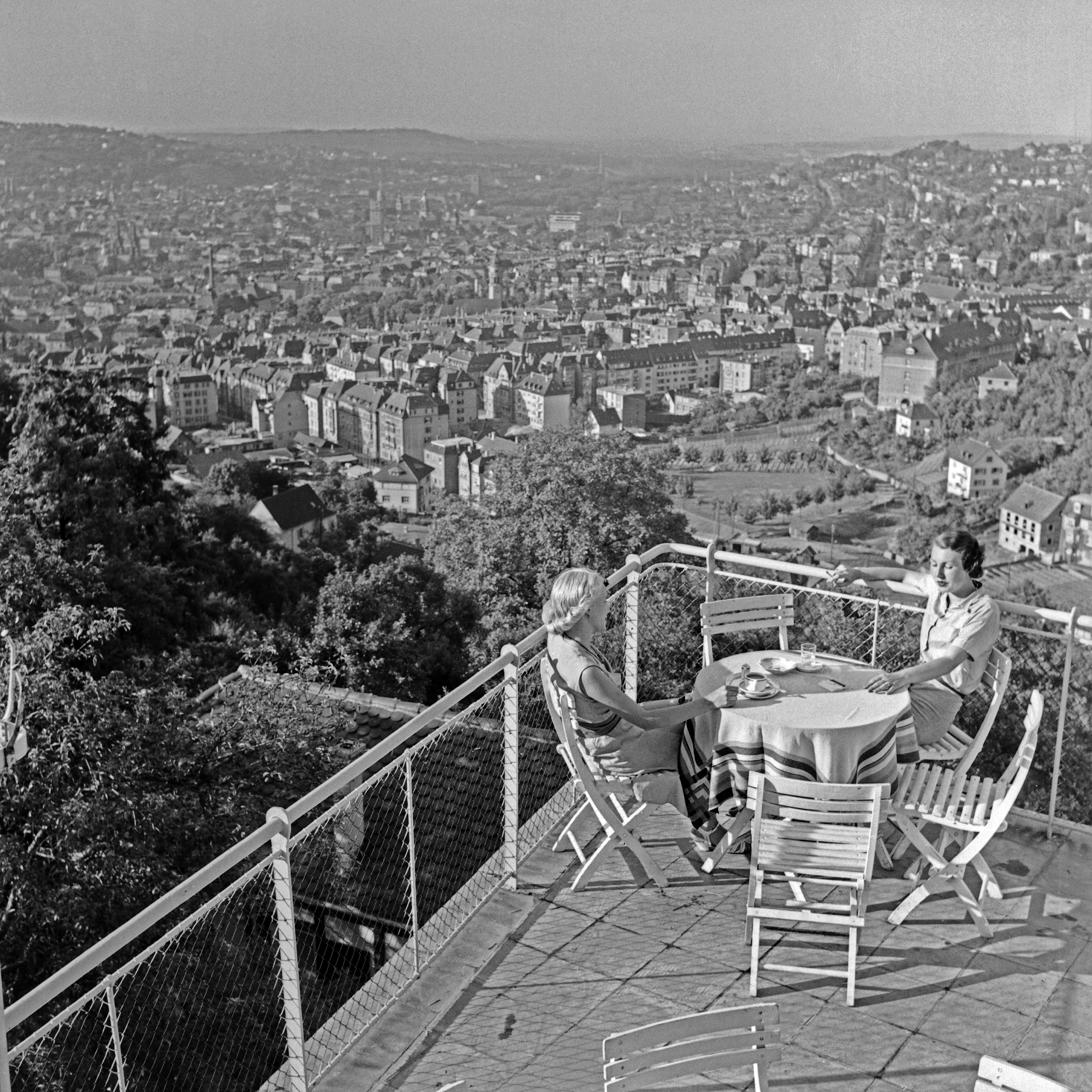 Karl Heinrich Lämmel Black and White Photograph - Women on terrace of Wielandshoehe, Stuttgart Germany 1935, Printed Later