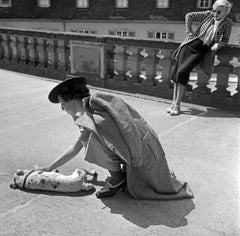 Vintage Women a fox terrier at Solitude castle, Stuttgart Germany 1935, Printed Later