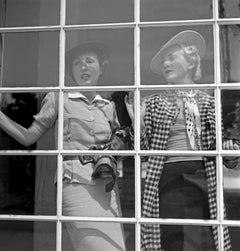 Women spa resort Cannstatt through window, Stuttgart Germany 1935, Printed Later