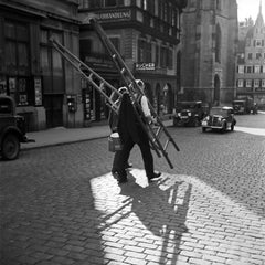 Vintage Workers crossing the street, Stuttgart Germany 1935, Printed Later