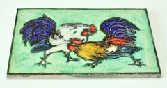 Karl-Heinz Feisst Ceramic Tile Fighting Cocks for Karlsruhe Majolika, circa 1970