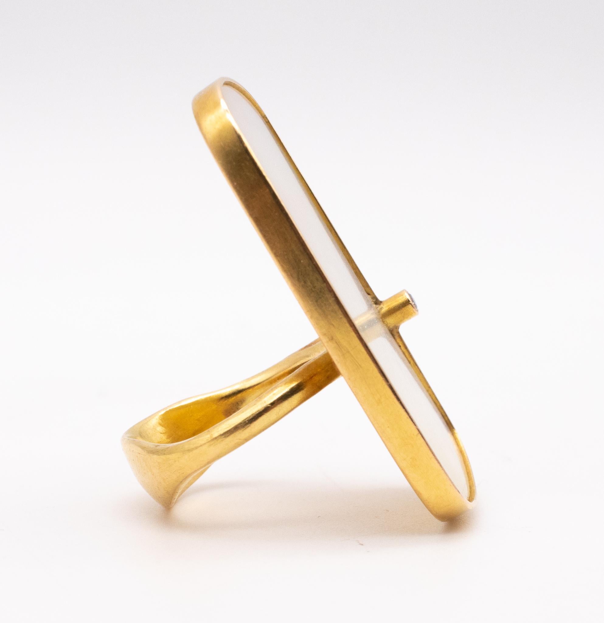 Women's Karl Heinz Reister Modernist Cocktail Ring 18Kt Gold Diamond And White Nacre For Sale