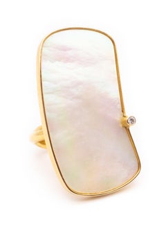 Karl Heinz Reister Modernist Cocktail Ring 18Kt Gold Diamond And White Nacre