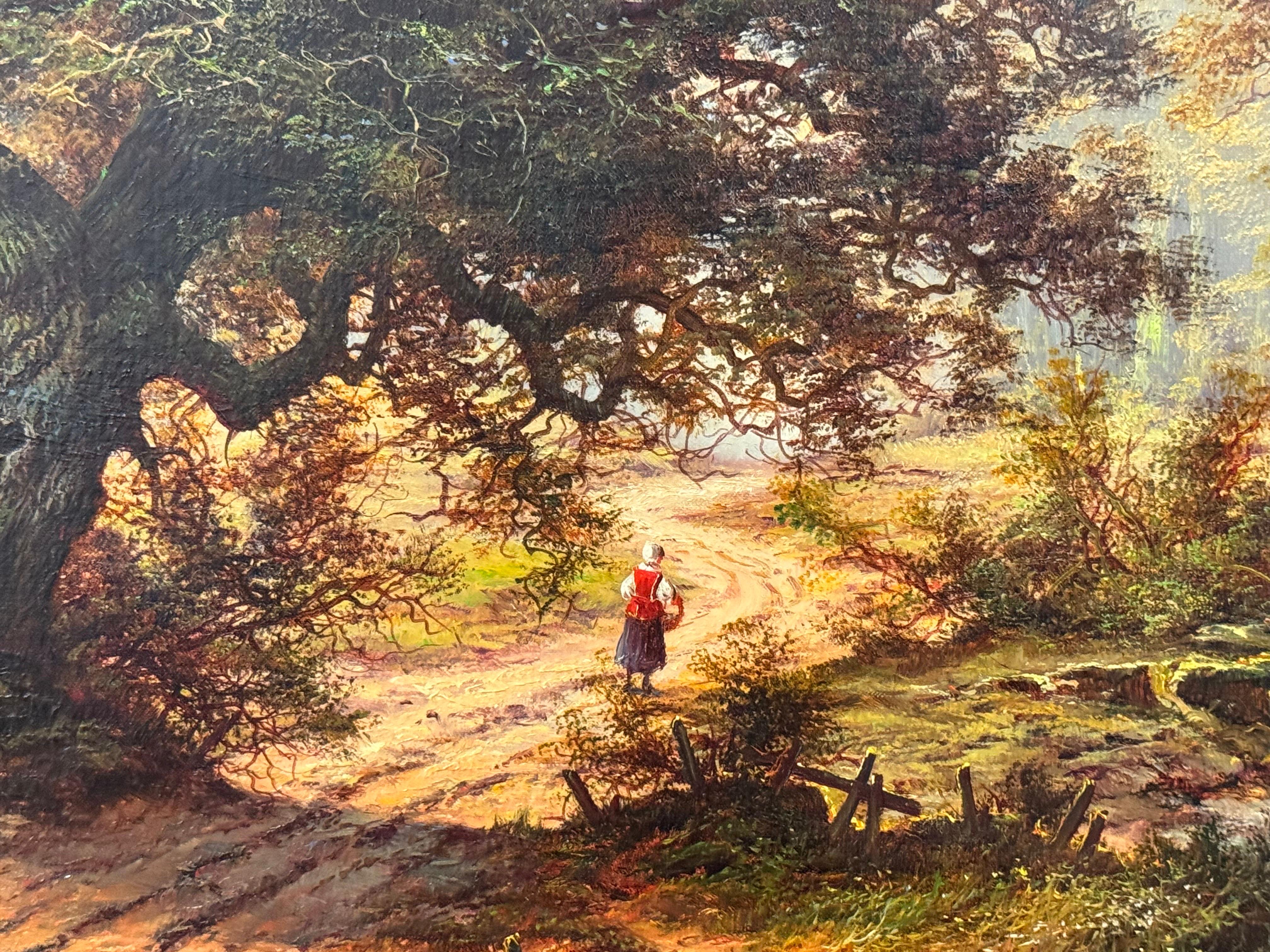 Casa de campo y viejo molino junto a un río en el bosque - Gran óleo vintage del artista alemán Karl Heinz Stienen (1918-2002). Graduado en la Academia de Bellas Artes de Dresde.

Medidas de la obra 31,5 x 24 pulgadas 
El marco mide 41 x 33 pulgadas