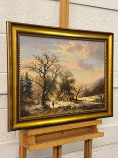 Vintage Rural Landscape Snow Scene "Winter Cold, Farm Idyll" by German Artist