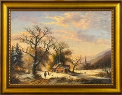 Paesaggio rurale d'epoca Scena di neve "Freddo invernale, Idillio della fattoria" di German artist