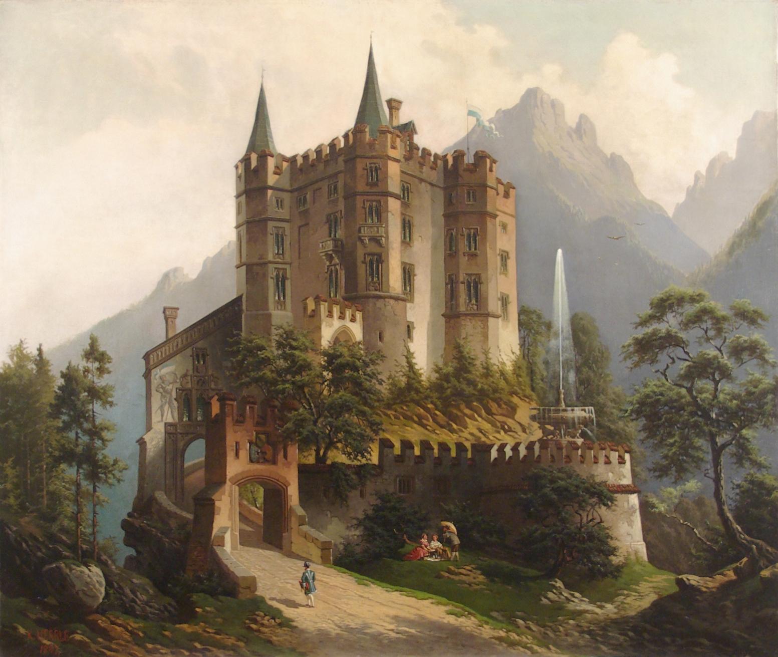 Karl Herrle                                                                             Landscape Painting - A Bavarian Castle in the Mountains   