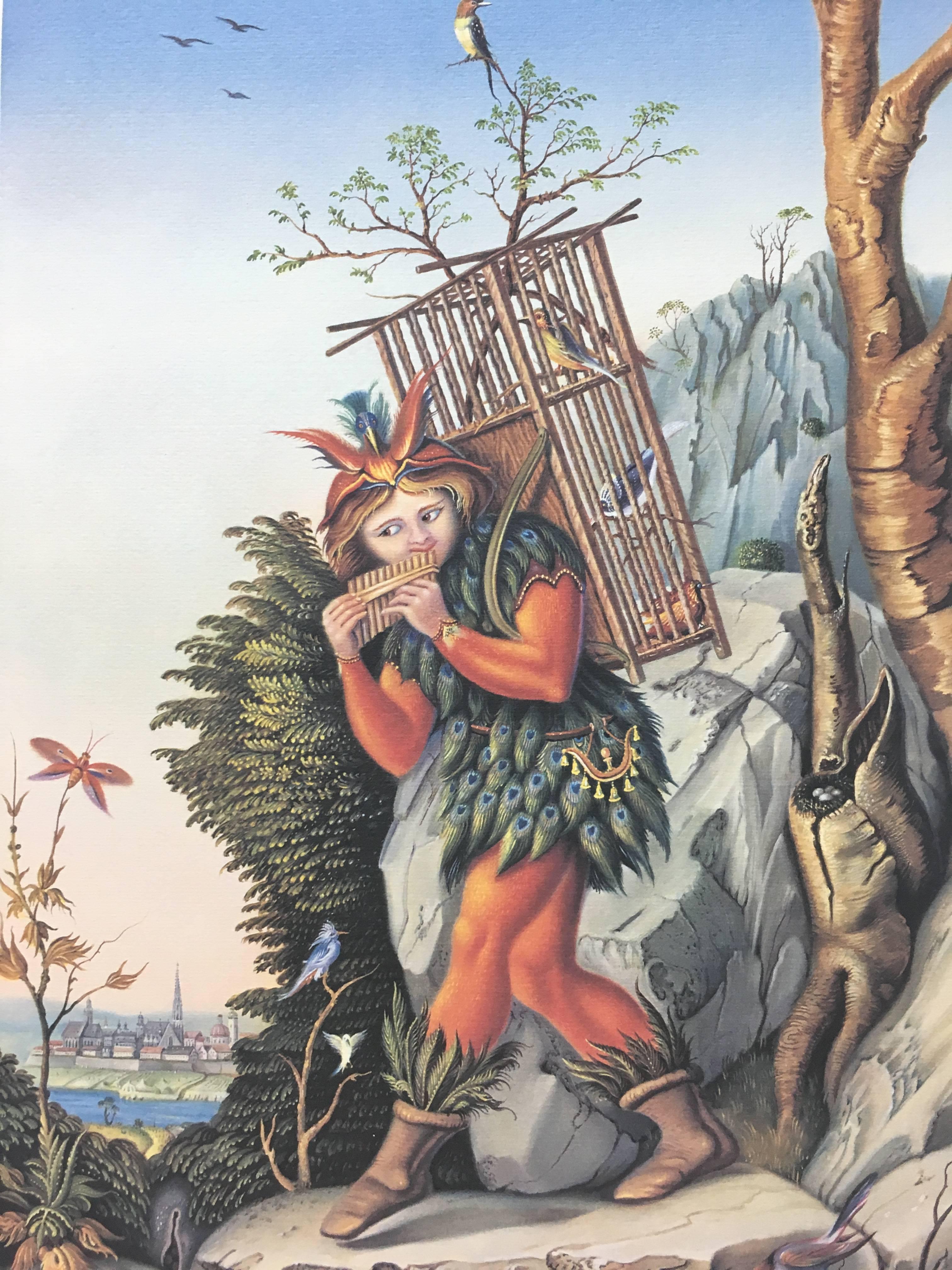 Papageno  Original-Lithographie, Gemälde in limitierter Auflage – Print von Karl Hodina