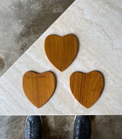 Karl Holmberg Set of Three Teak Heart Coasters, Sweden, 1960s