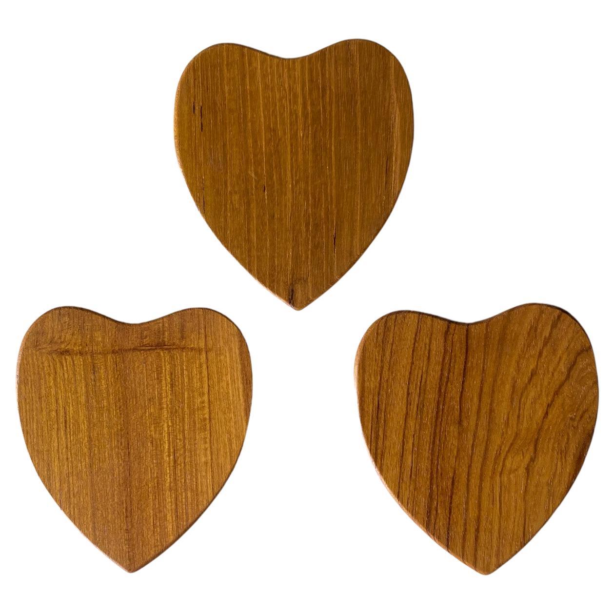 Karl Holmberg Set of Three Teak Heart Coasters, Sweden, 1960s For Sale