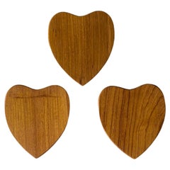 Karl Holmberg Set of Three Teak Heart Coasters, Sweden, 1960s