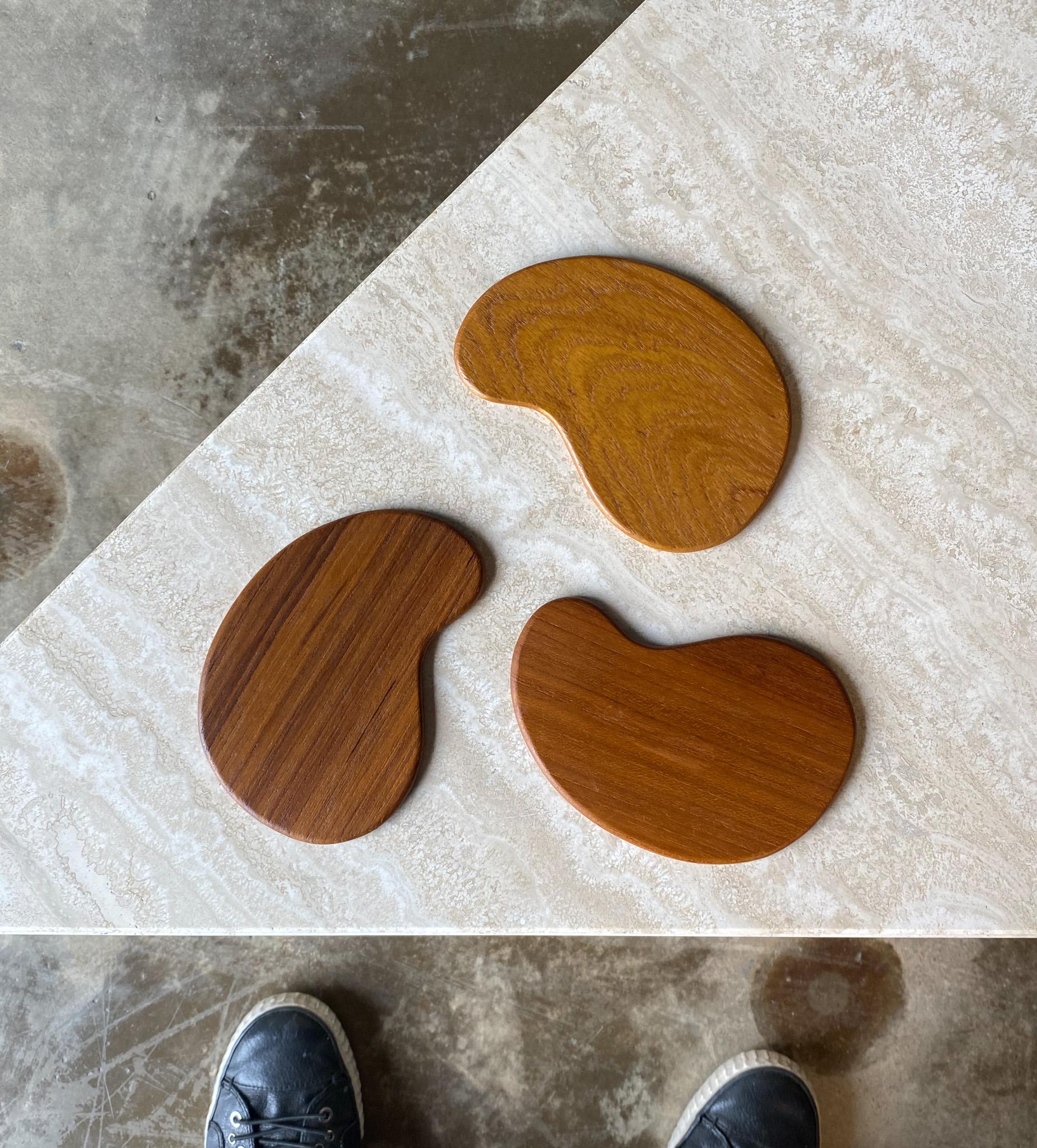 Karl Holmberg Set of Three Teak Kidney Bean Coasters, Sweden, 1960s.